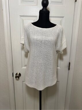Cable & Gauge Cream Open-Knit Short Sleeve Pullover